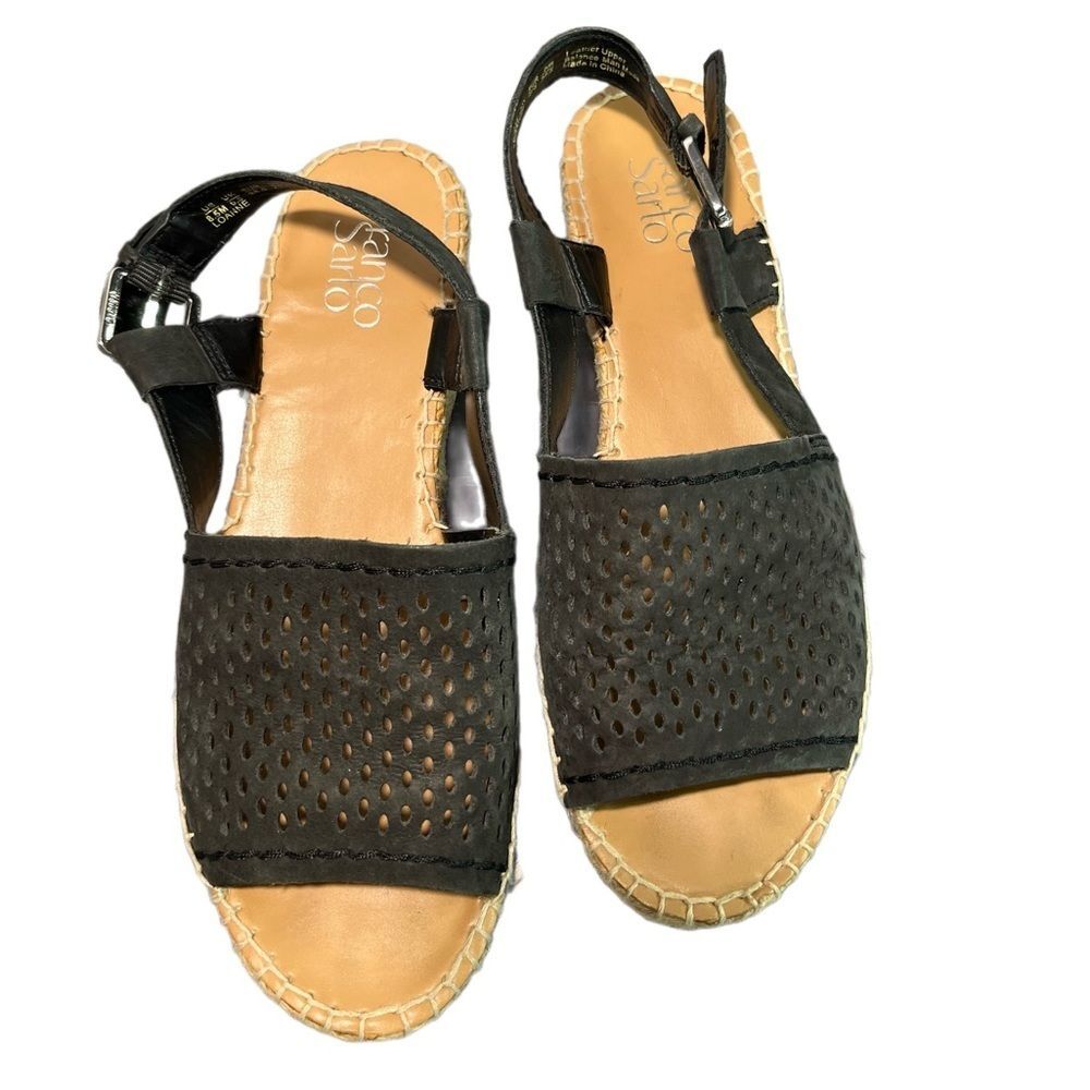 Franco Sarto espadrille 8.5 wedge sandal black leather